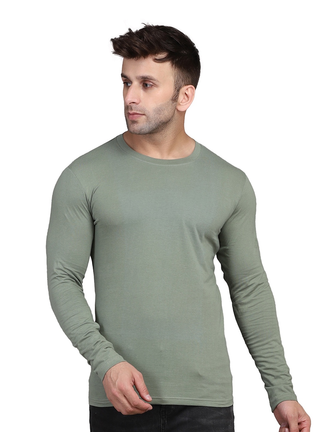 

SLOWLORIS Round Neck Long Sleeves T-shirt, Green