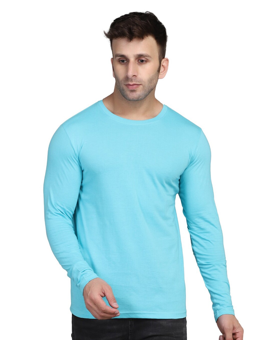 

SLOWLORIS Round Neck Cotton T-shirt, Blue