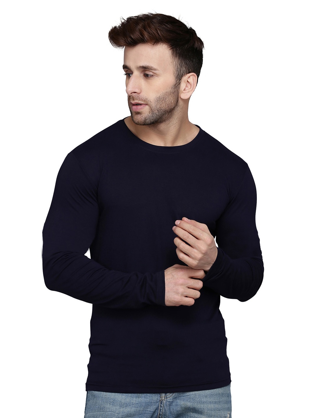 

SLOWLORIS Round Neck Cotton T-shirt, Navy blue