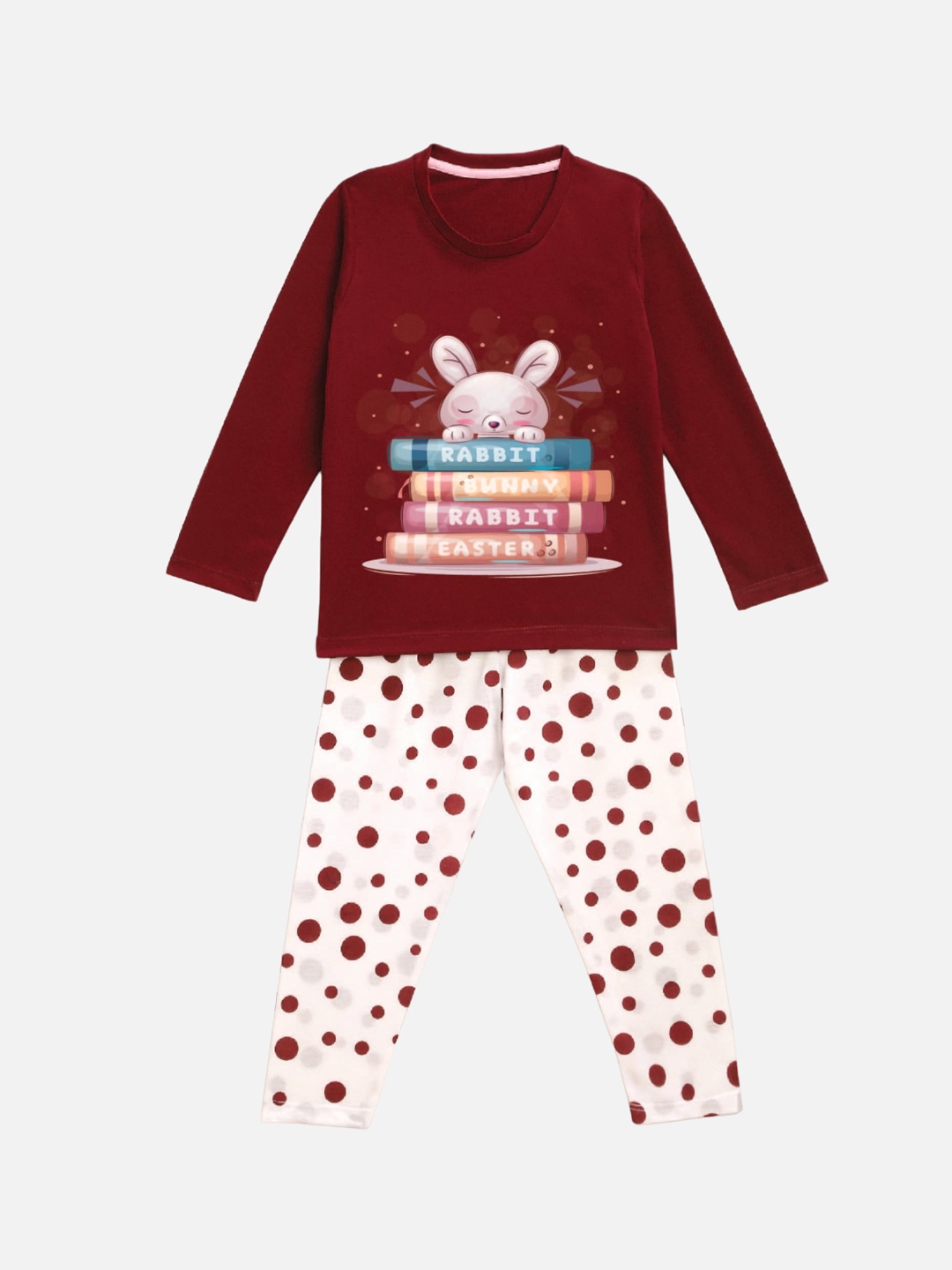 

YK Girls Graphic Printed Night suit, Maroon