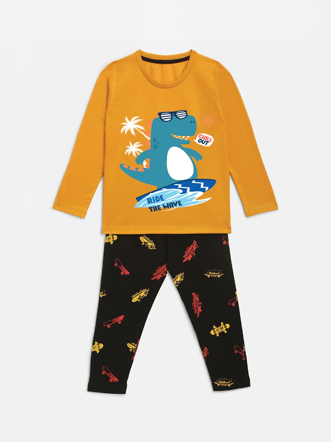 

YK Boys Graphic Printed Night suit, Mustard