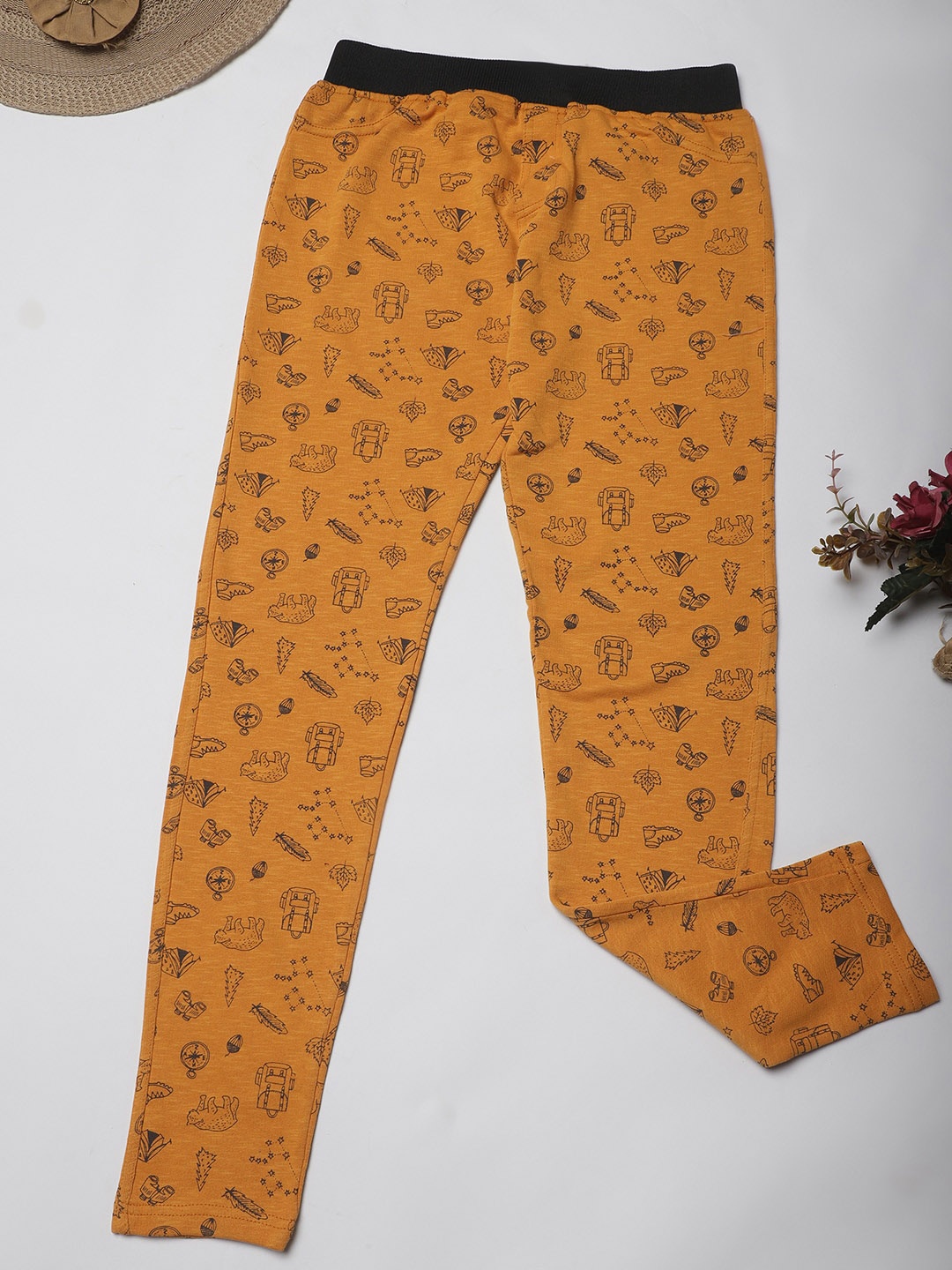 

NEUDIS Girls Floral Printed Relaxed Fit Cotton Trousers, Yellow
