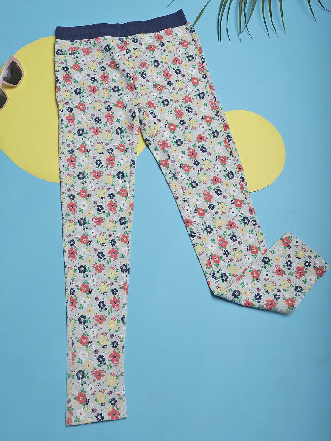

NEUDIS Girls Floral Printed Relaxed Fit Cotton Trousers, Grey