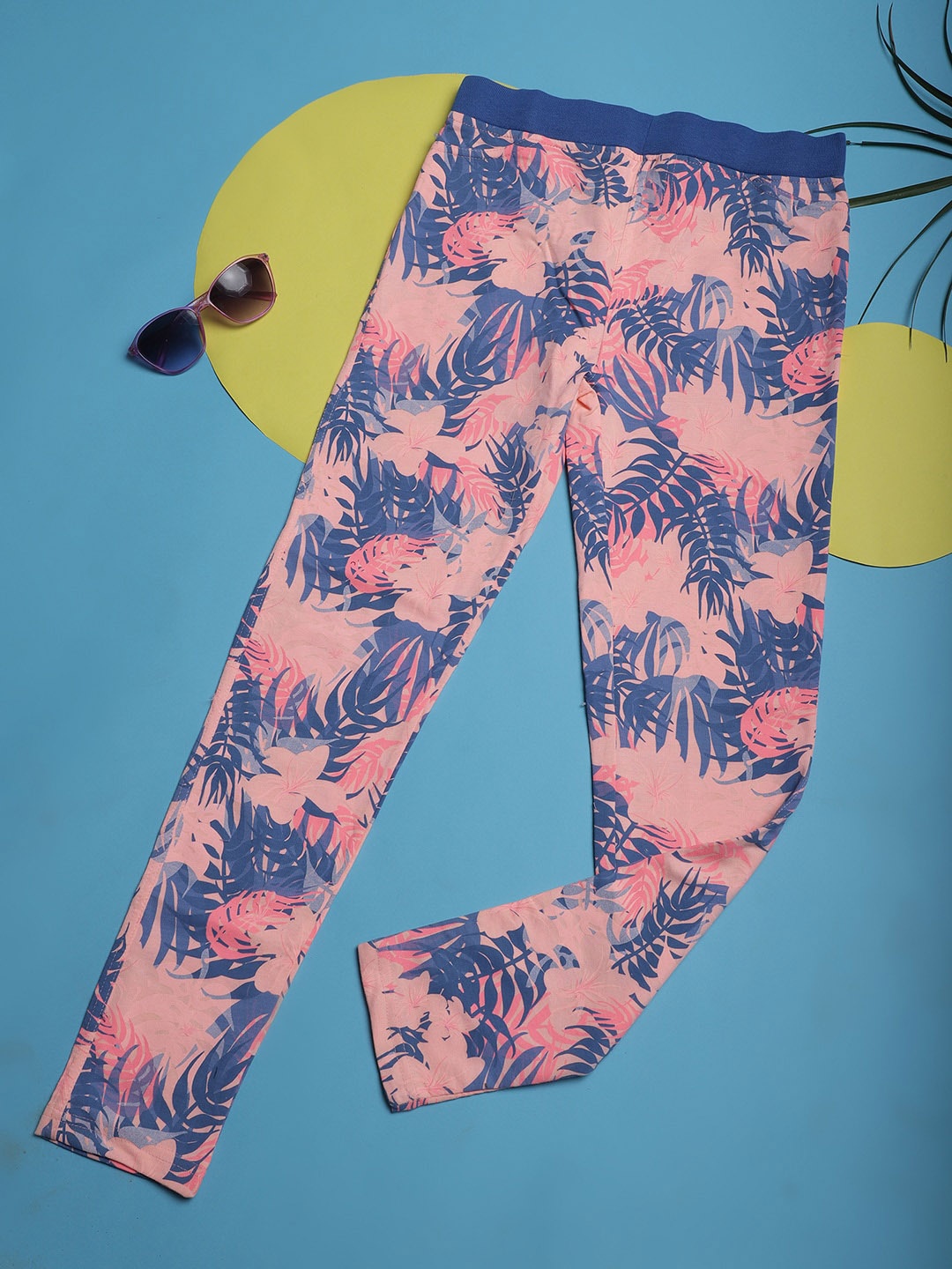 

NEUDIS Girls Floral Printed Relaxed Fit Cotton Trousers, Purple