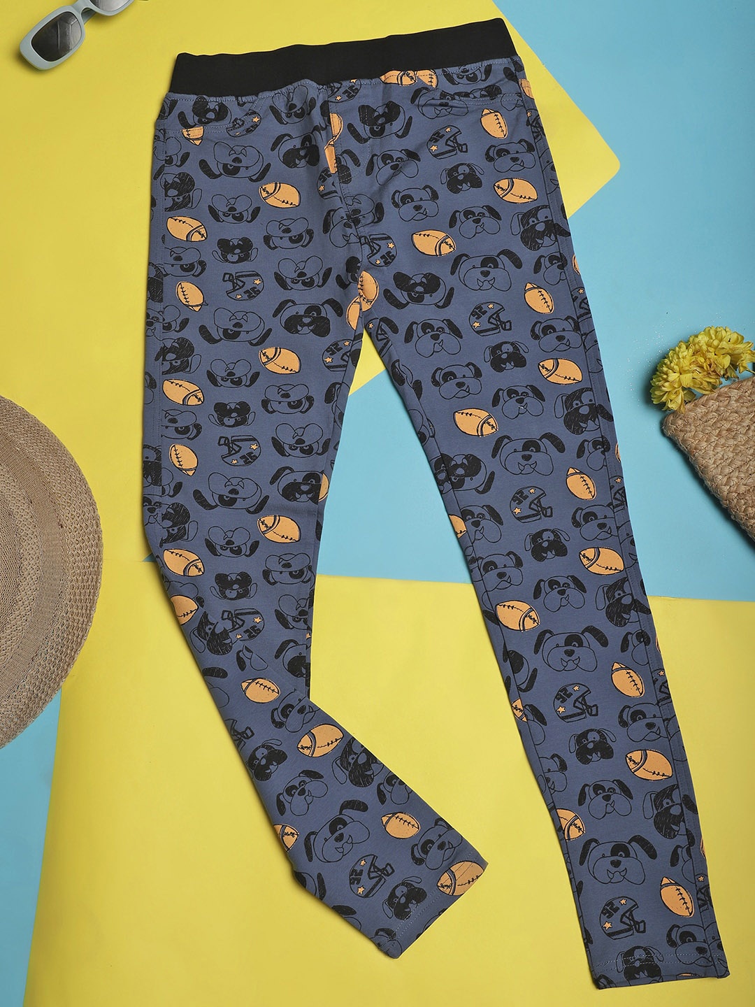 

NEUDIS Girls Floral Printed Relaxed Fit Cotton Trousers, Navy blue