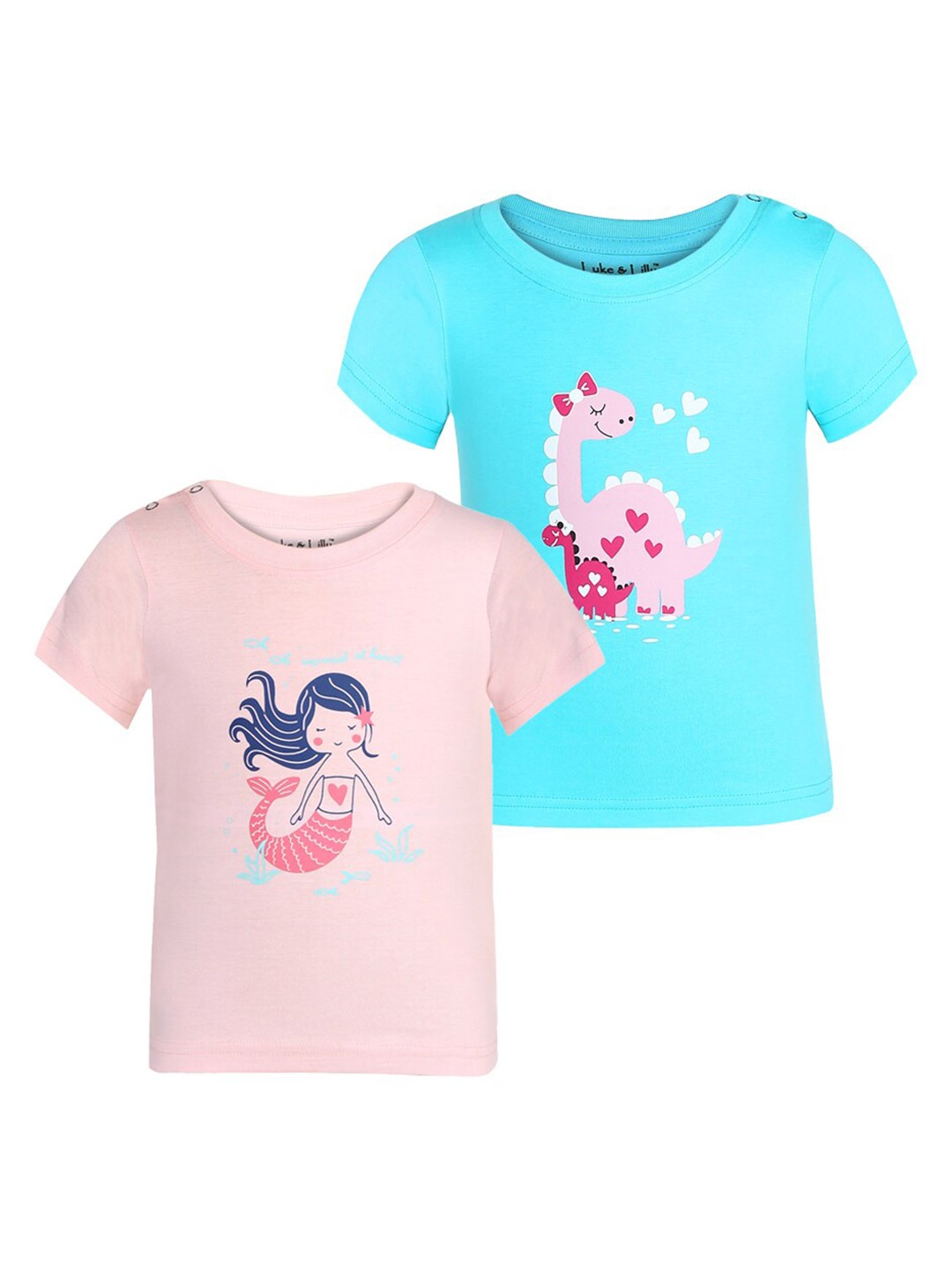 

Luke & Lilly Girls Pack Of 2 Graphic Printed Pure Cotton T-Shirt, Blue