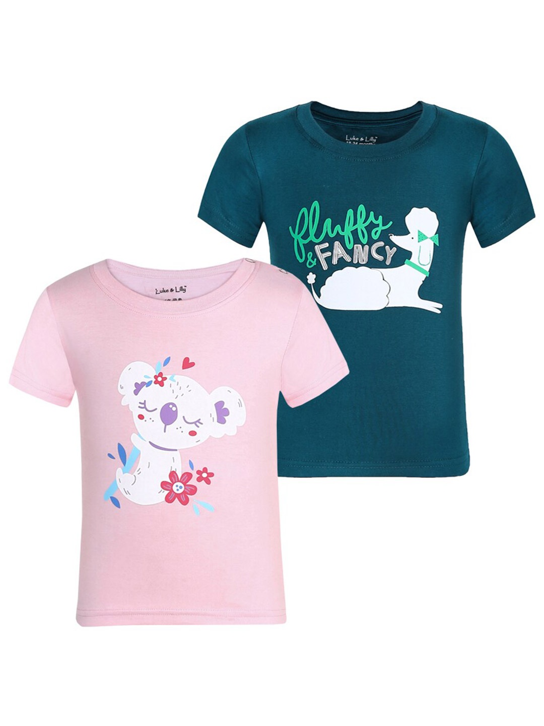 

Luke & Lilly Girls Pack Of 2 Graphic Printed Pure Cotton T-Shirt, Teal