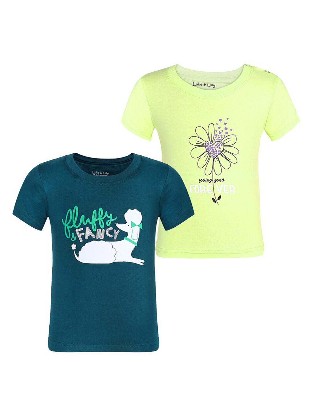 

Luke & Lilly Girls Pack Of 2 Graphic Printed Pure Cotton T-Shirt, Yellow