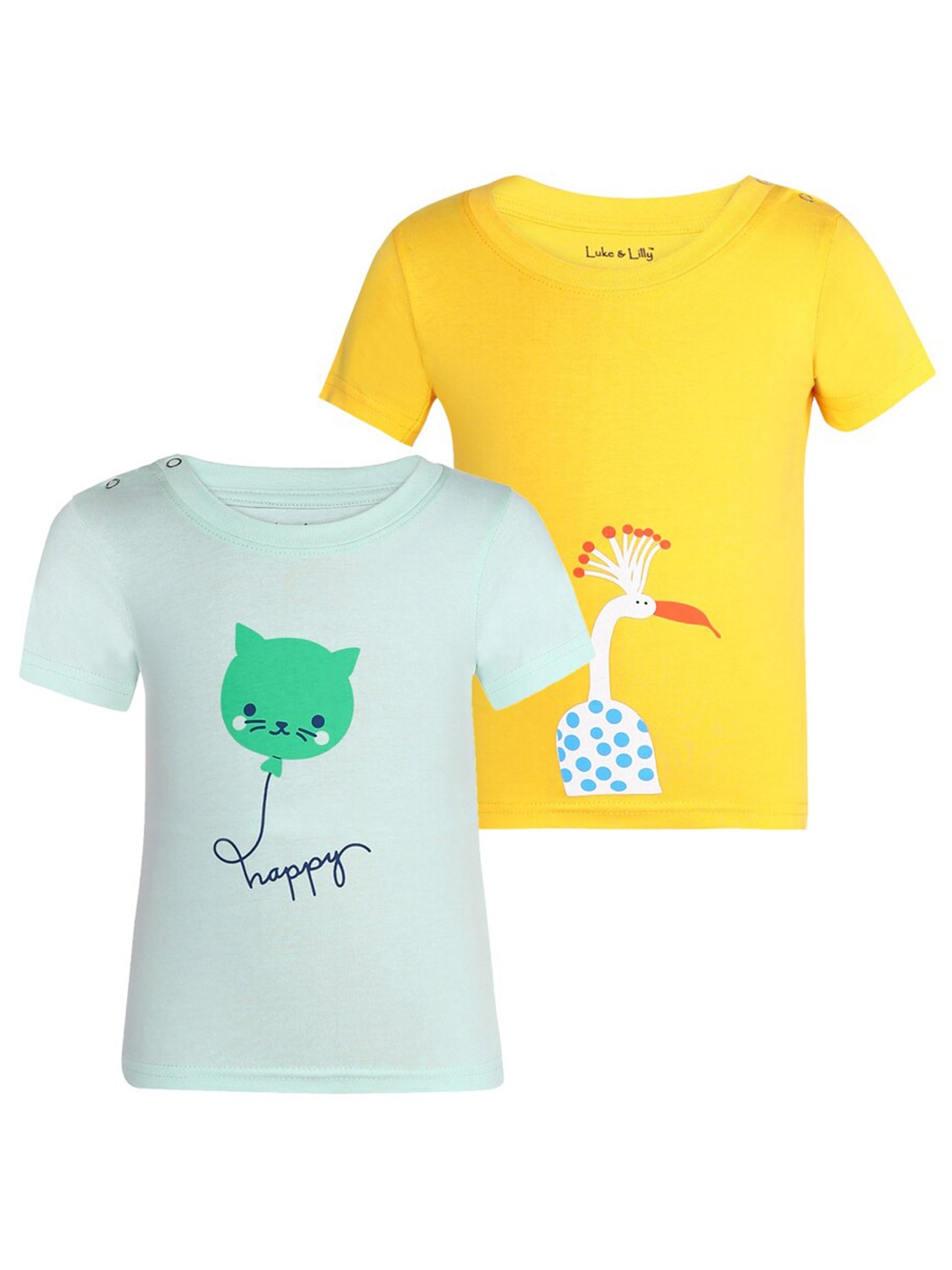 

Luke & Lilly Girls Pack Of 2 Graphic Printed Pure Cotton T-Shirt, Yellow