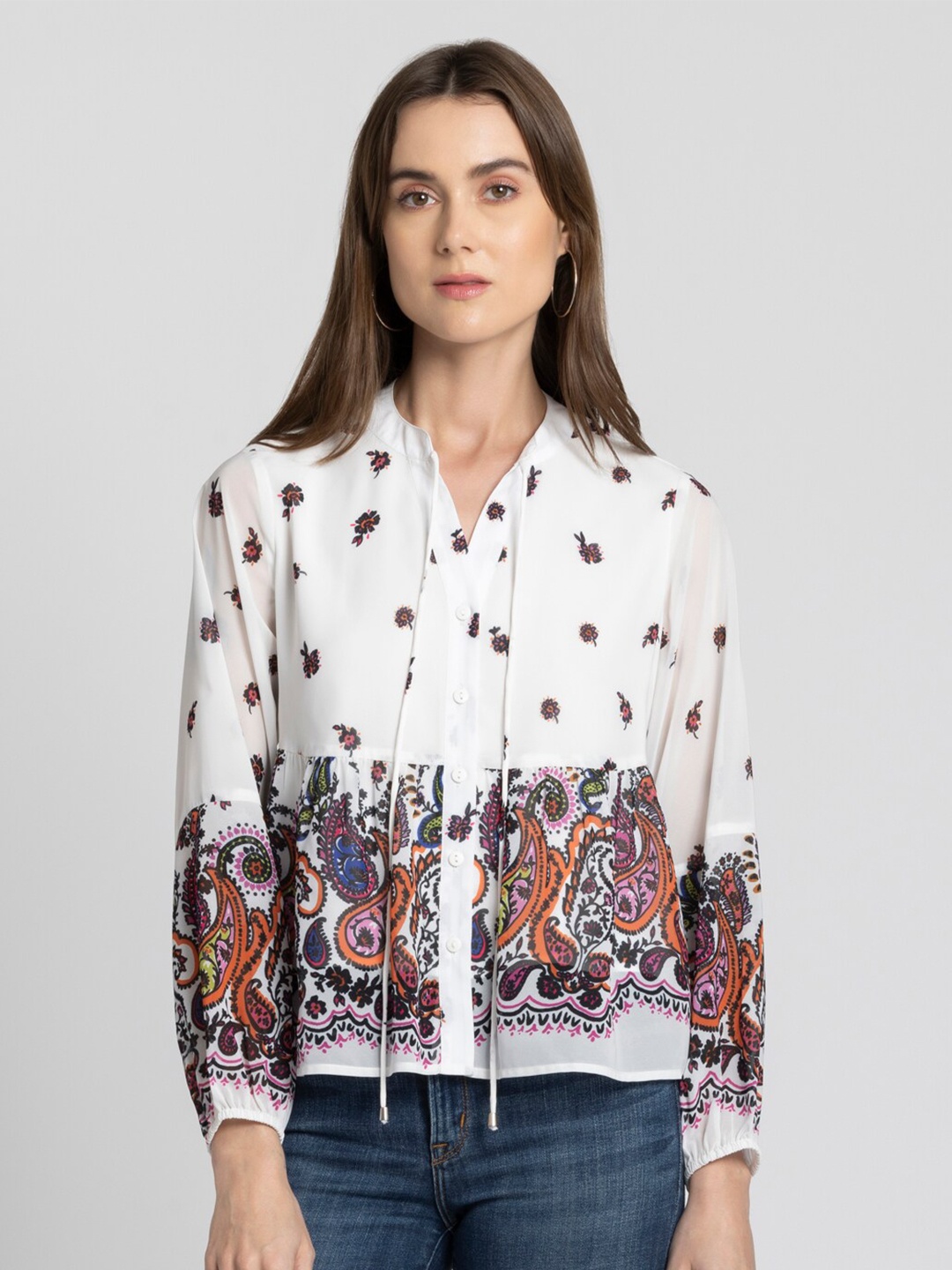 

SHAYE Smart Floral Printed Casual Shirt, White