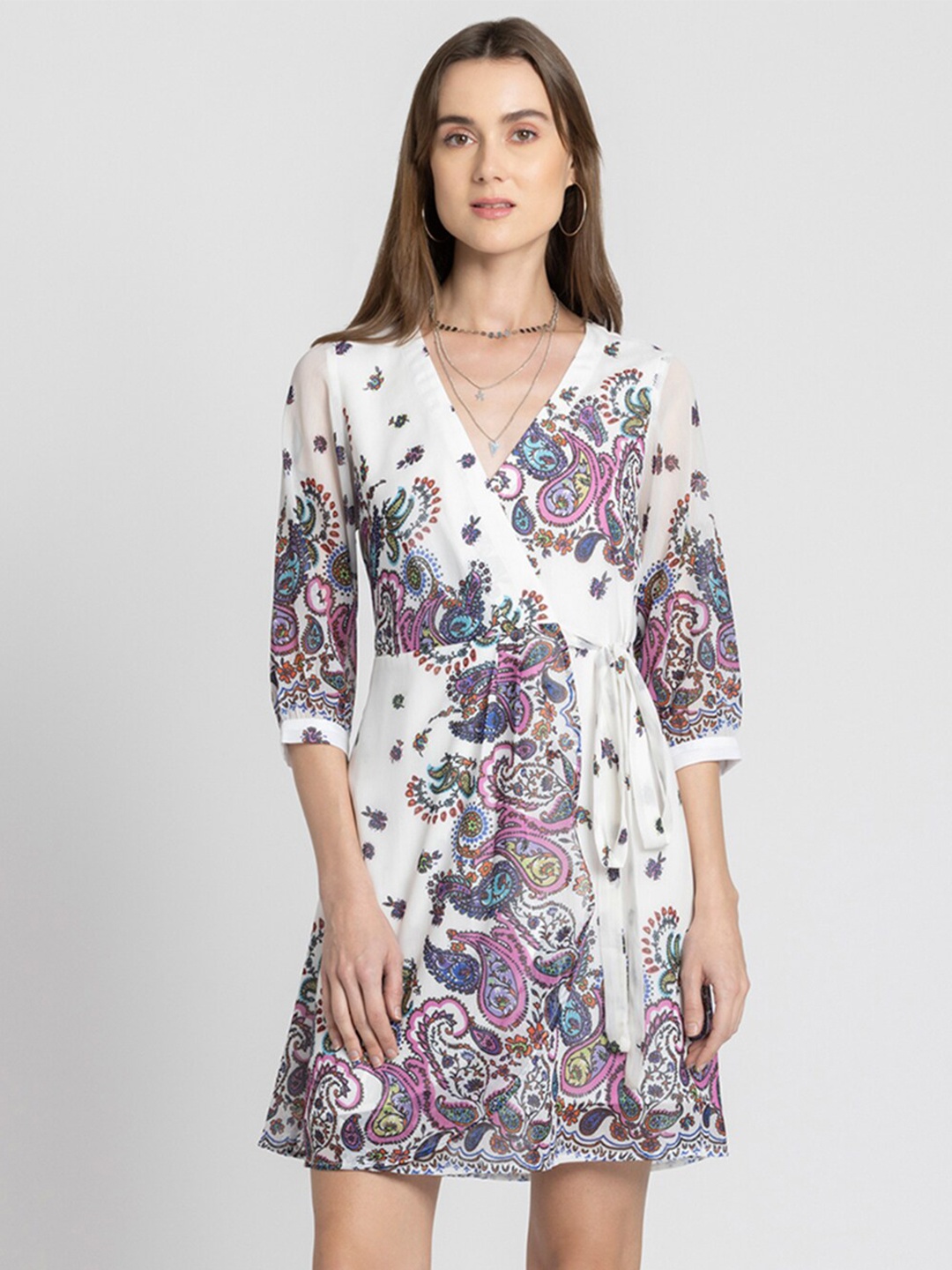 

SHAYE Floral Printed Fit & Flare Dress, White