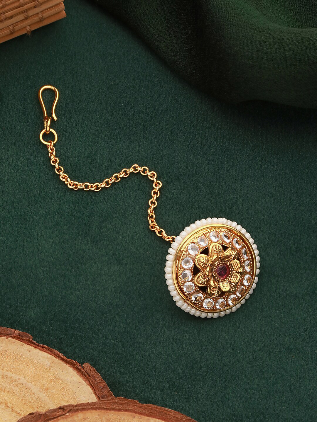 

Saraf RS Jewellery Gold-Plated Artificial Stones Studded Maang Tikka Head Jewellery