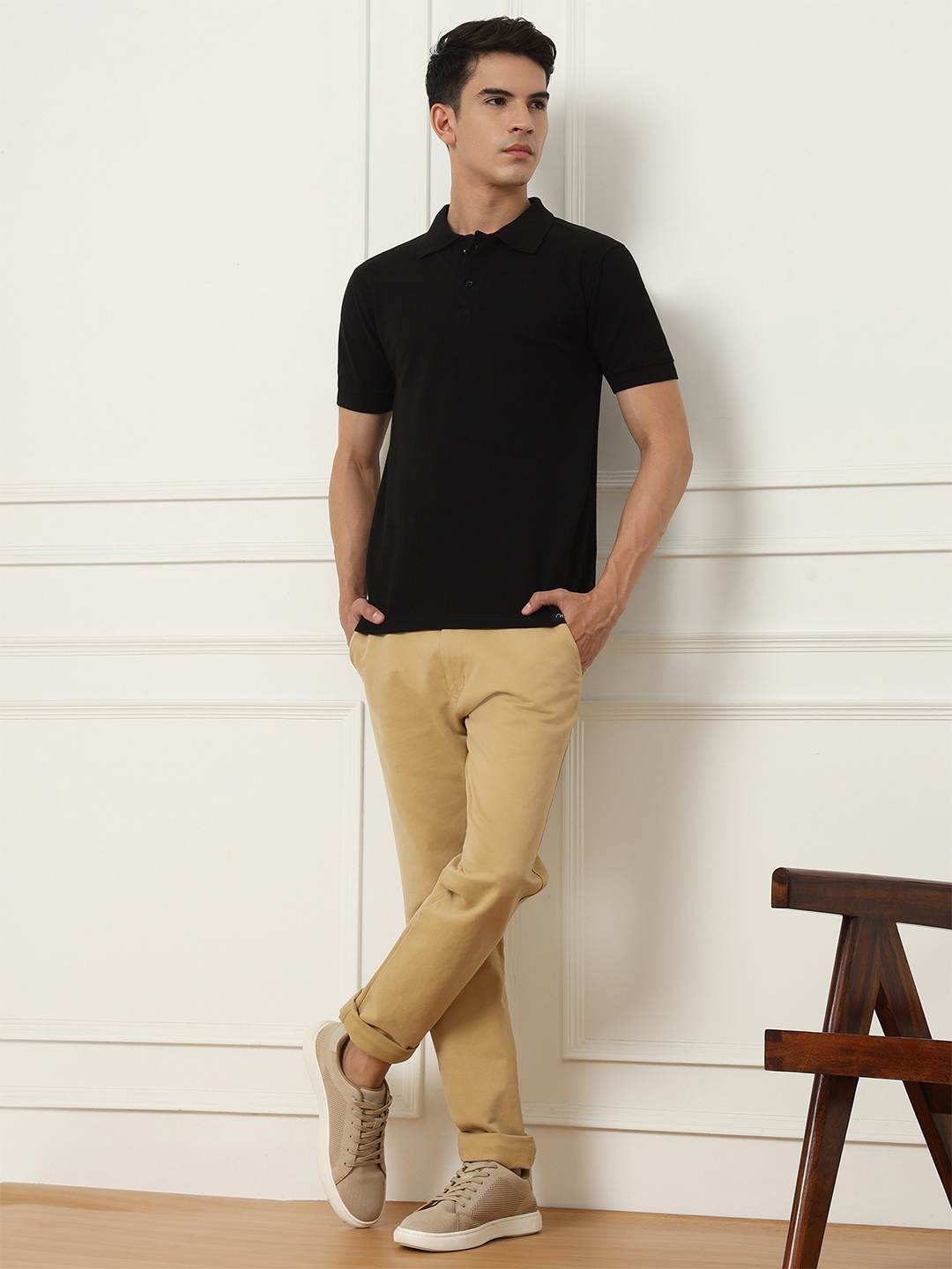 

Mantonix Bio Finish Polo Collar Pure Cotton T-Shirt, Black