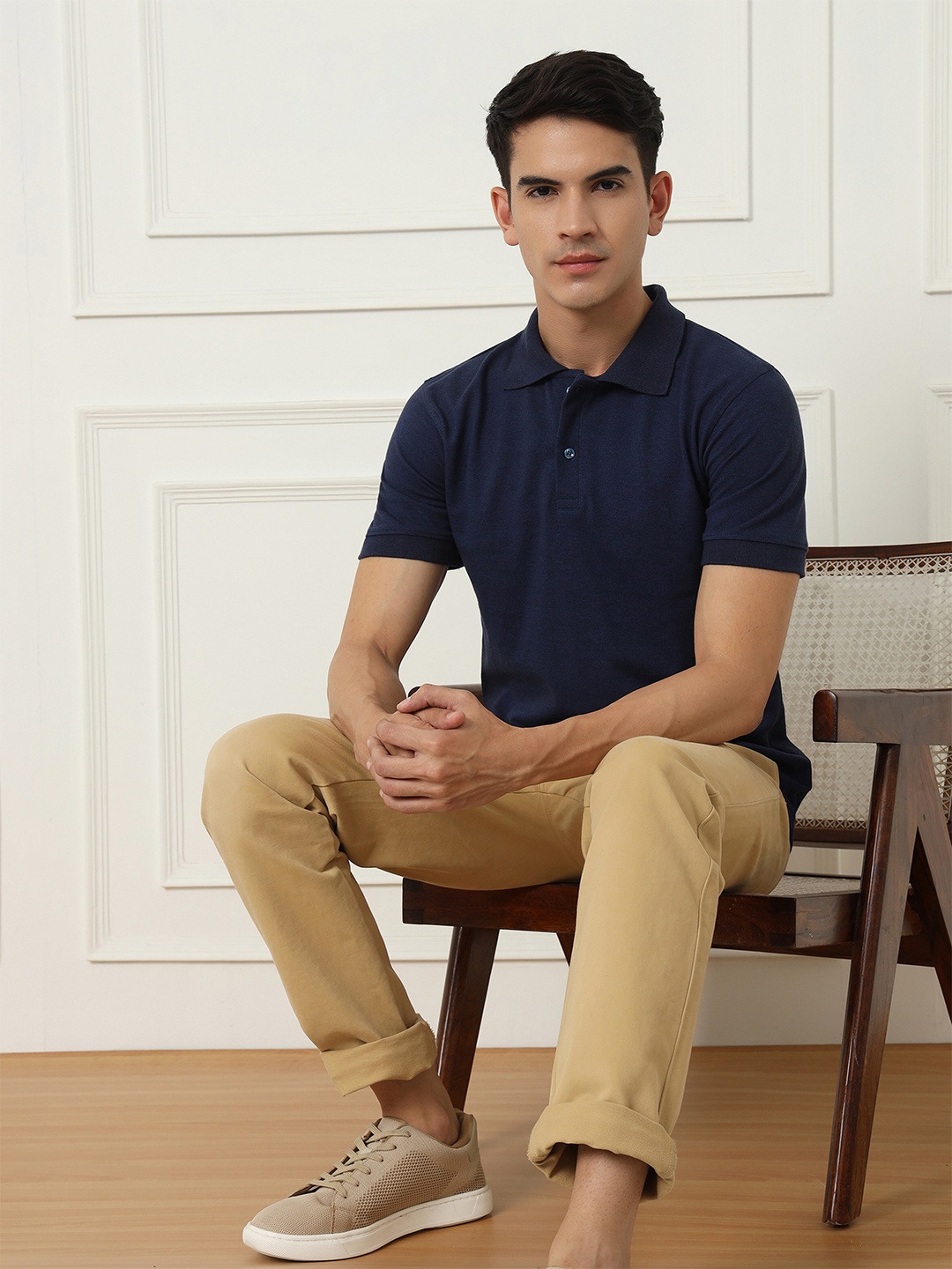 

Mantonix Bio Finish Polo Collar Pure Cotton T-Shirt, Navy blue