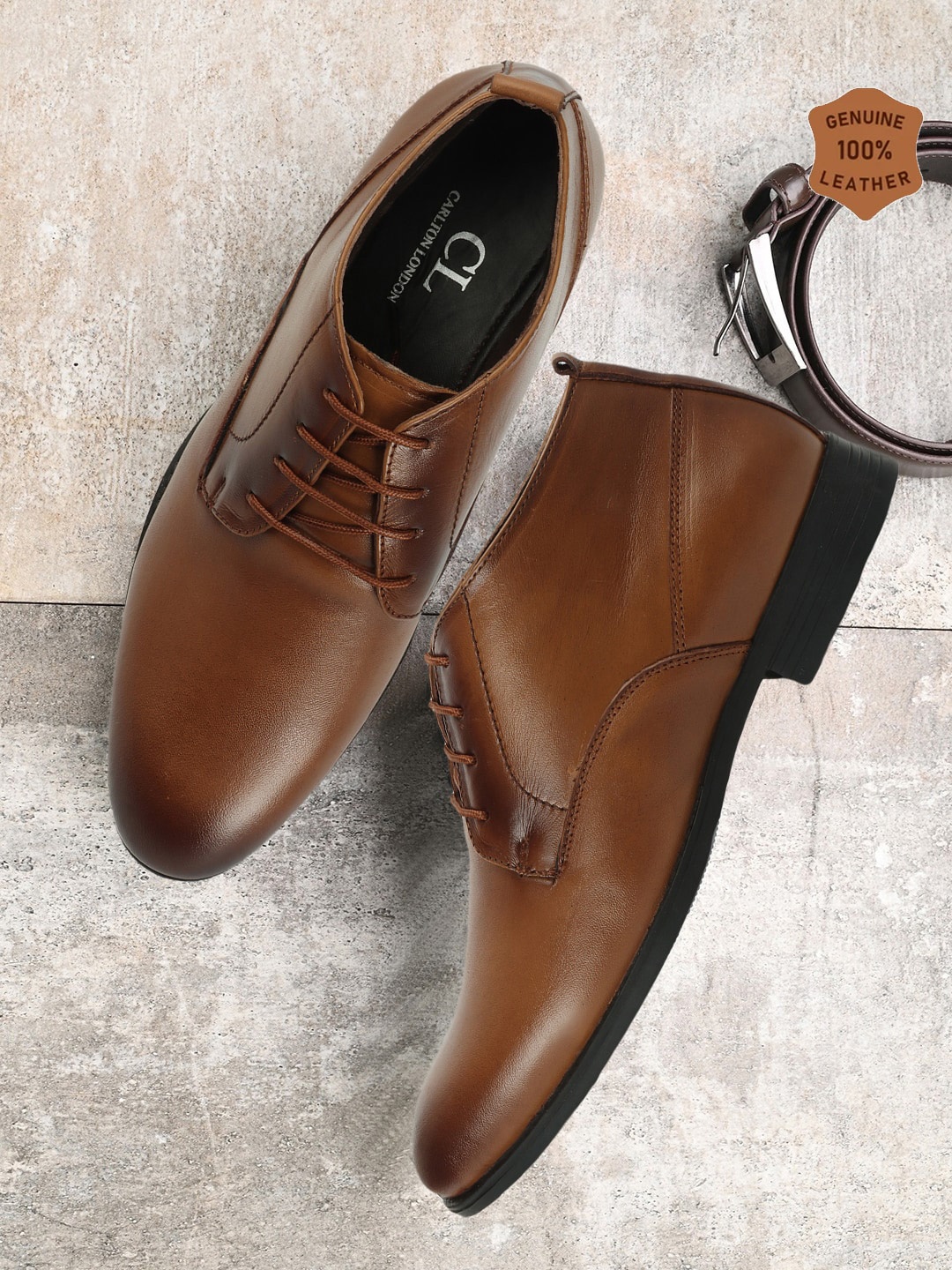 

Carlton London Men Round Toe Leather Formal Derbys, Tan