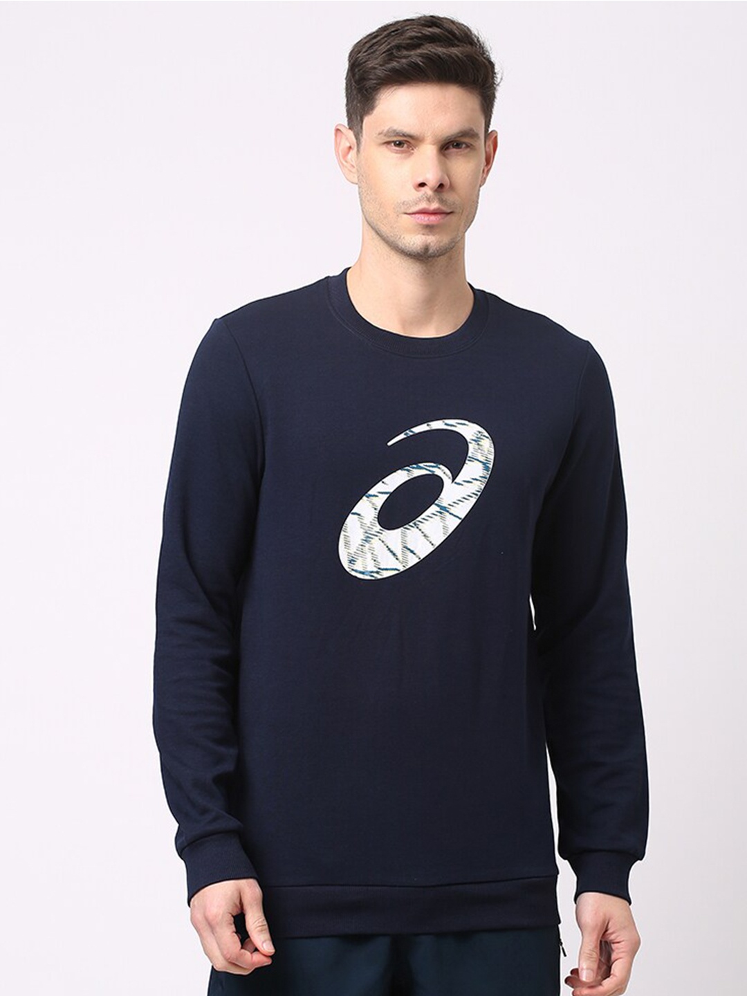 

ASICS Big Spiral Logo Printed Pullover Sweatshirt, Blue