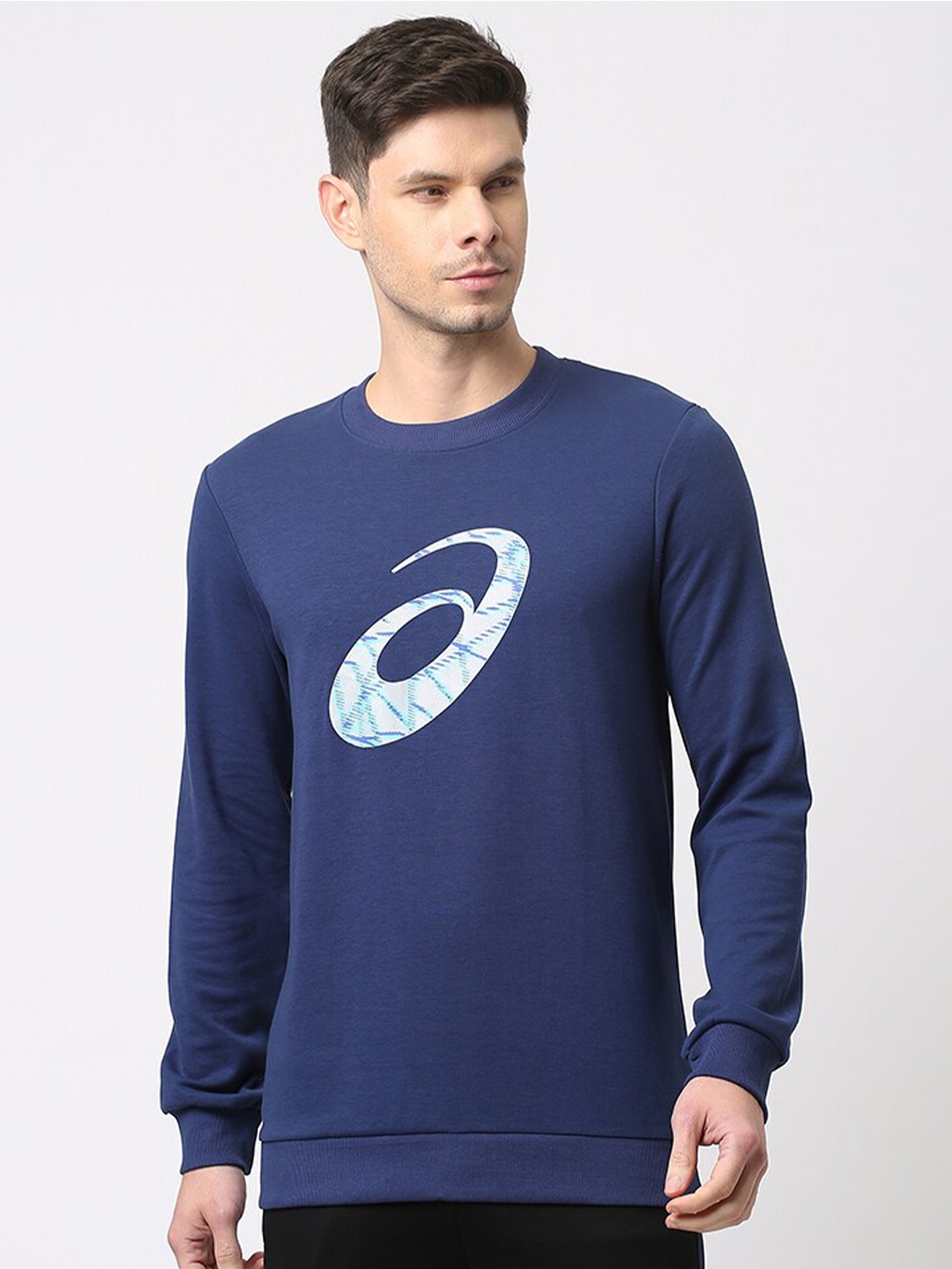 

ASICS Big Spiral Logo Printed Pullover Sweatshirt, Blue