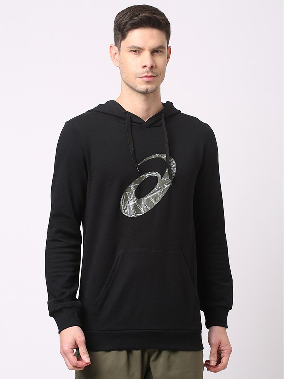 

ASICS Big Spiral Logo Printed Hooded Pullover Sweatshirt, Black