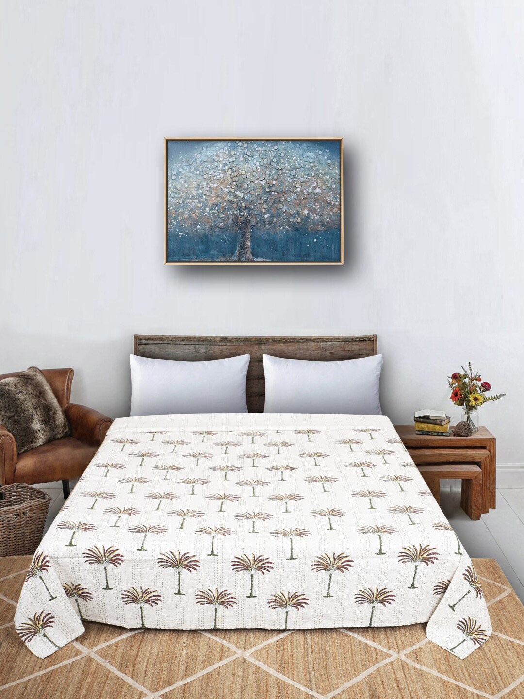 

Bohekant White Printed Pure Cotton 120 TC Double Bed Covers