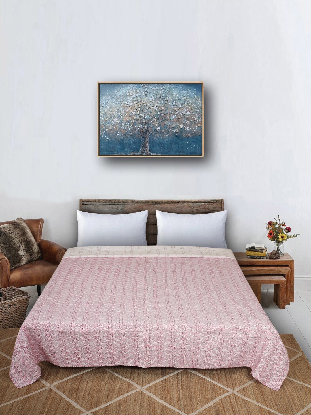 

Bohekant Red Printed Pure Cotton 120 TC Double Bed Covers