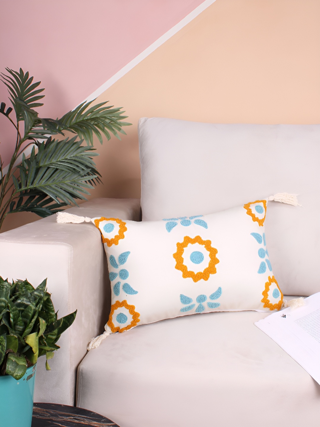 

STITCHNEST Blue & White Embroidered Rectangle Cushion Covers