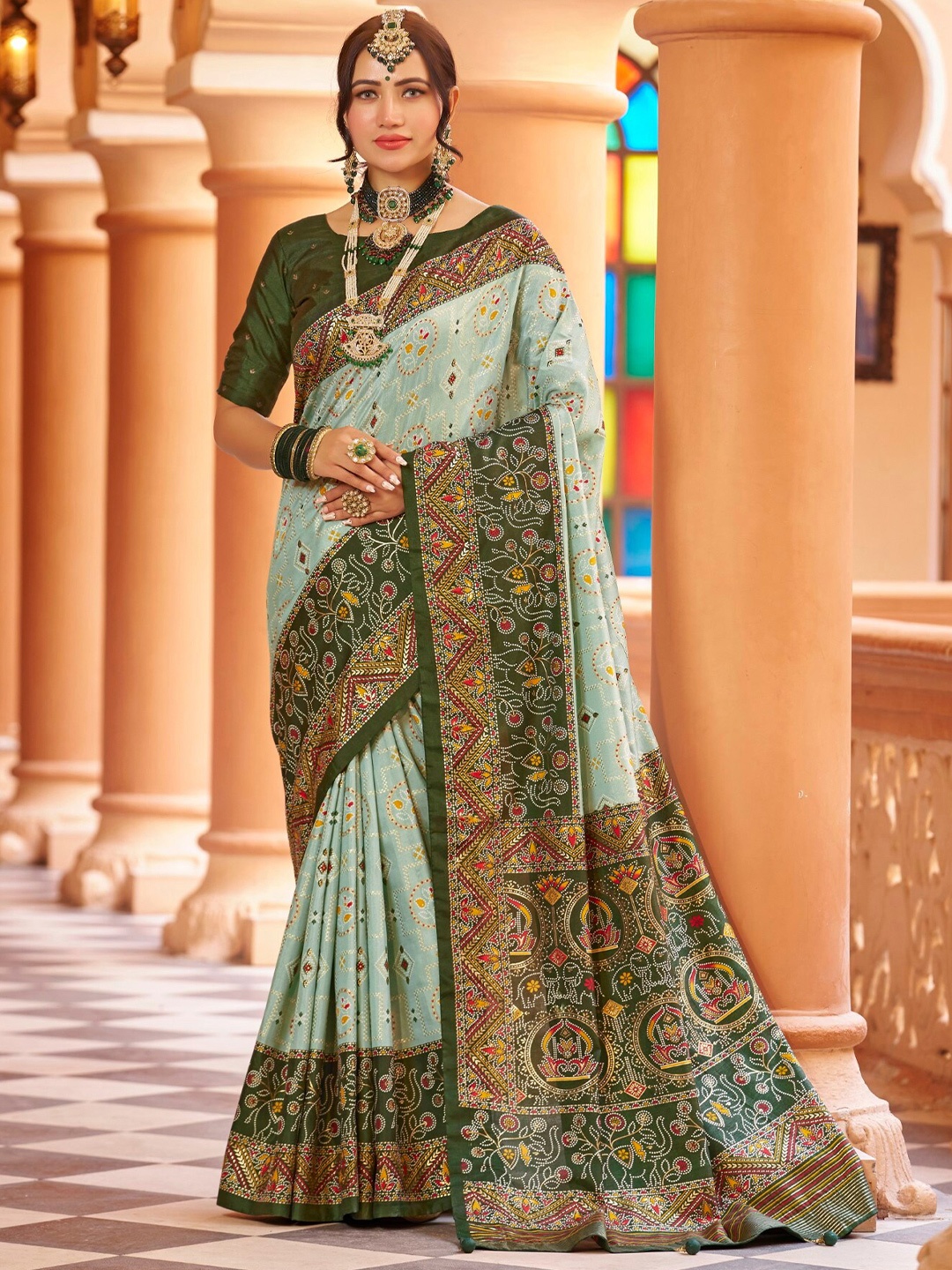 

LeeliPeeri Designer Woven Design Ethnic Motifs Zari Saree, Sea green
