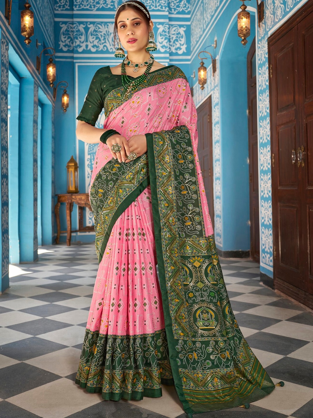 

LeeliPeeri Designer Ethnic Motifs Printed Zari Saree, Peach