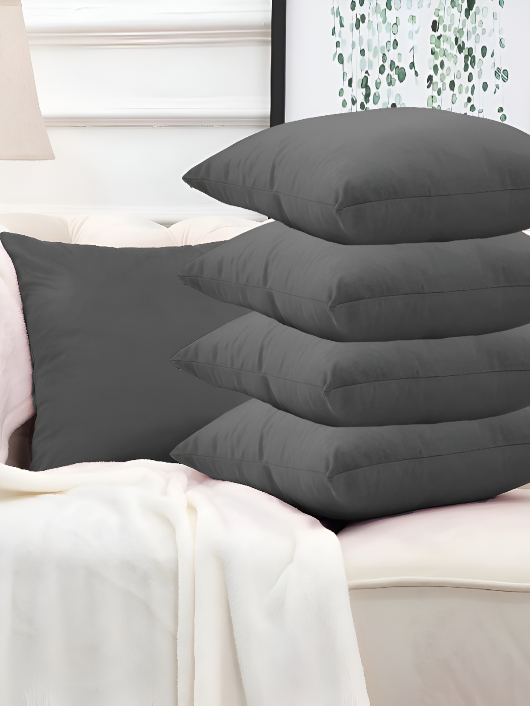

DADDY COOL Grey 5 Pieces Microfiber Filled Square Cushions With Covers