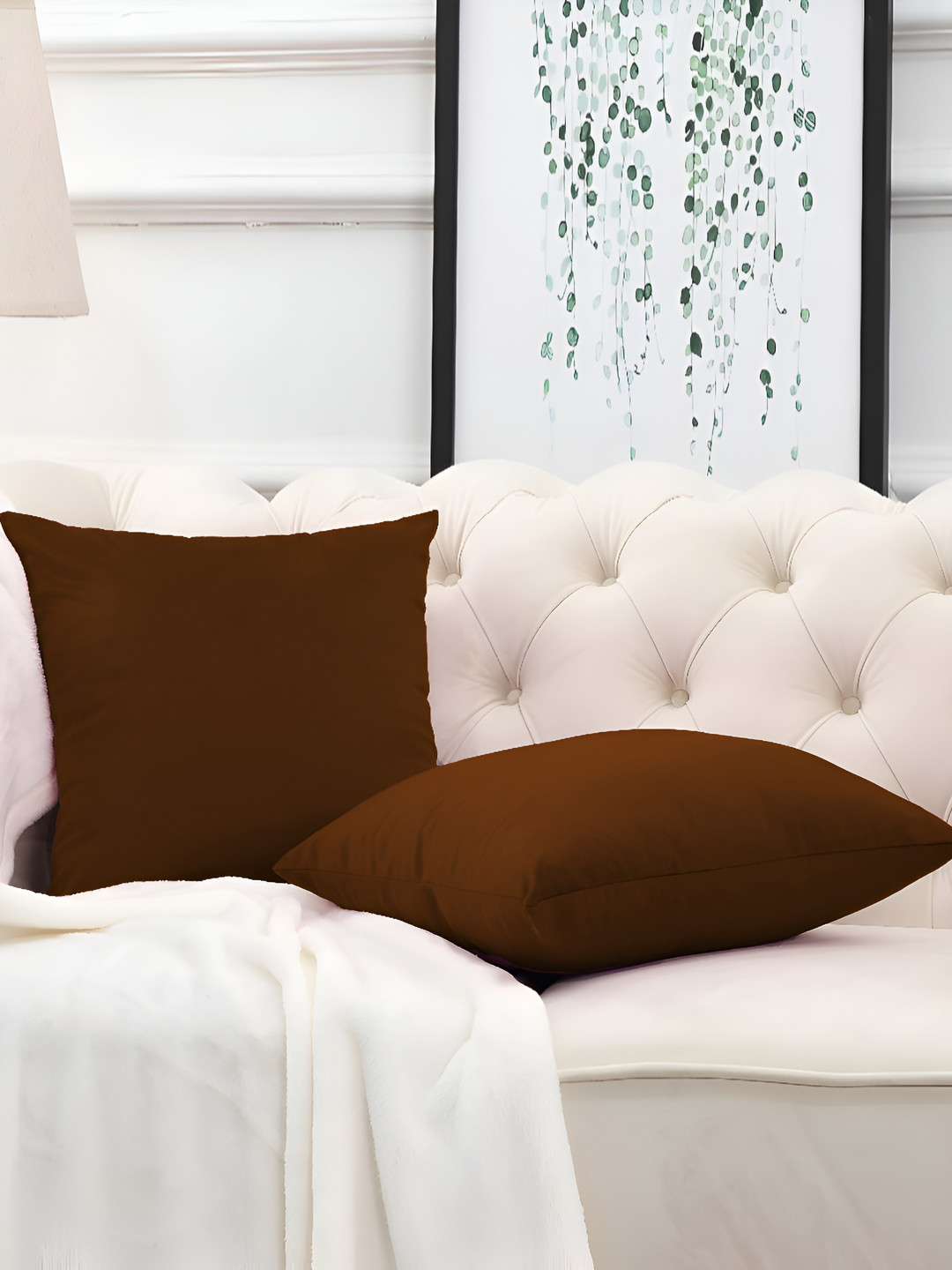 

DADDY COOL Brown 2 Pieces Microfiber Filled Square Cushions With Covers