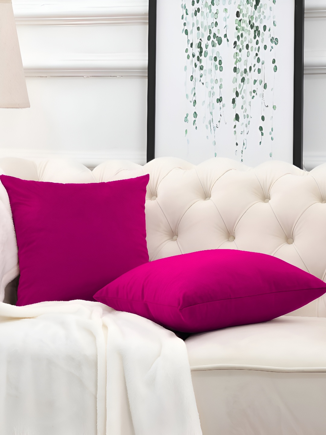 

DADDY COOL Pink 2 Pieces Microfiber Filled Square Cushions With Covers