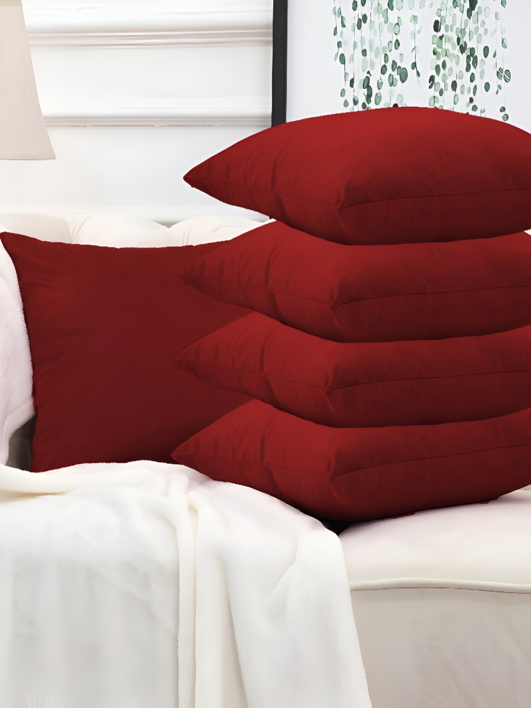 

DADDY COOL Maroon 5 Pieces Microfiber Filled Square Cushions With Covers