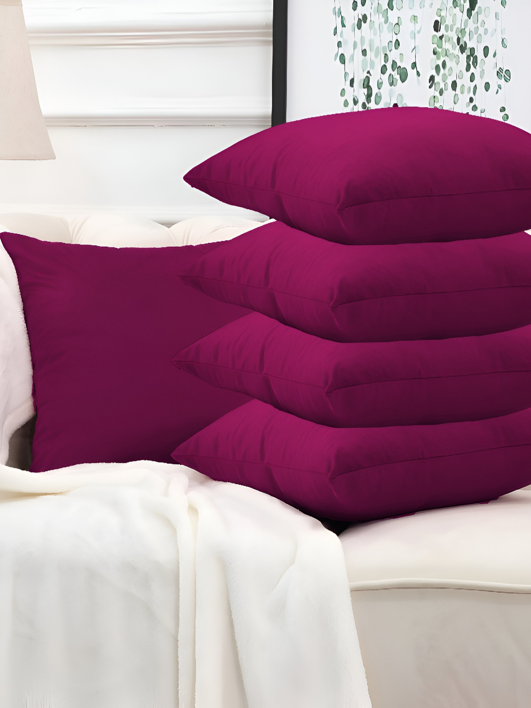 

DADDY COOL Purple 5 Pieces Microfiber Filled Square Cushions With Covers