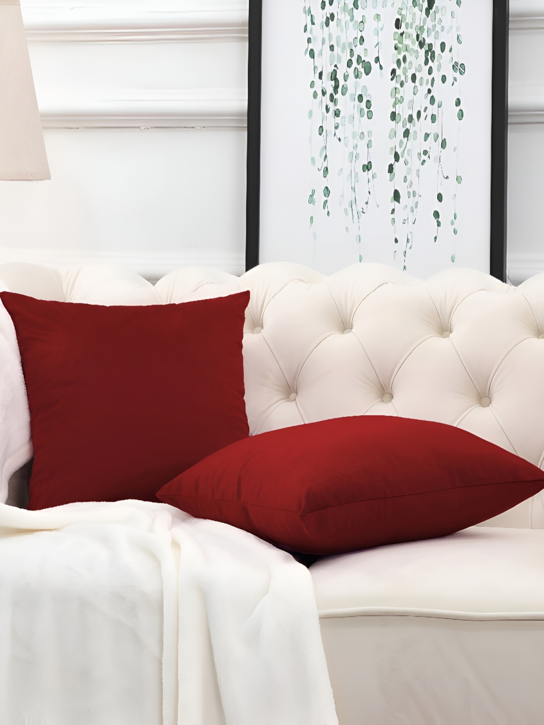 

DADDY COOL Maroon 2 Pieces Microfiber Filled Square Cushions With Covers