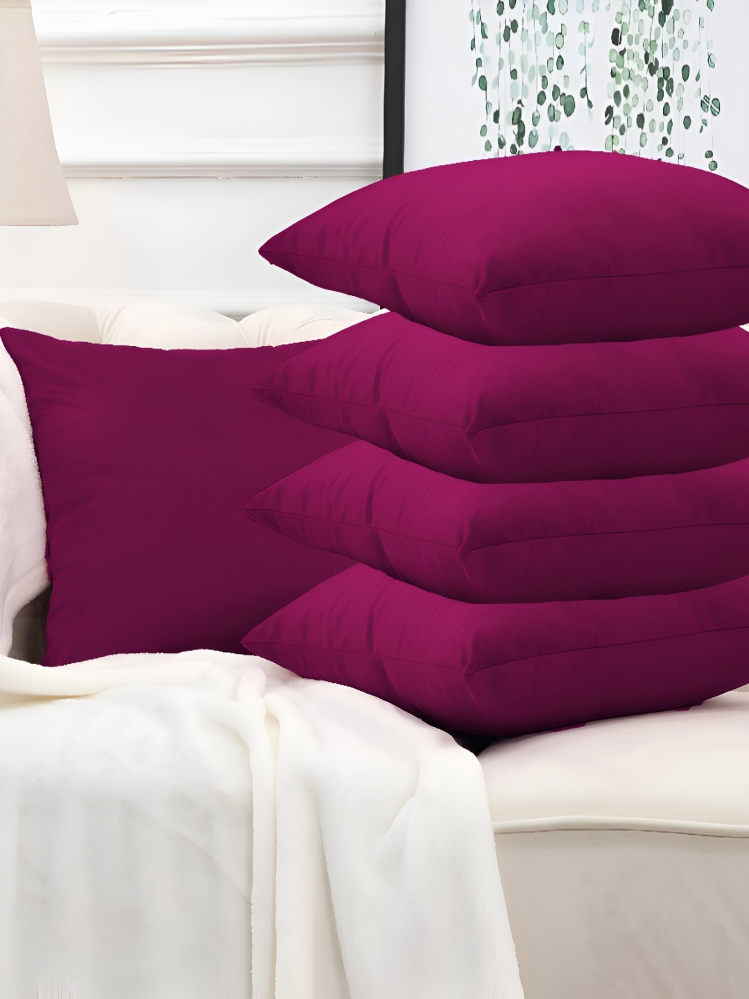 

DADDY COOL Purple 5 Pieces Microfiber Filled Square Cushion With Covers