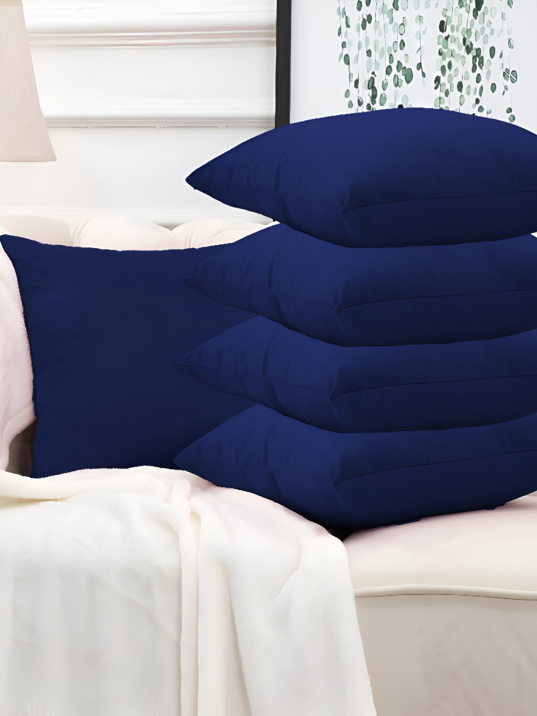 

DADDY COOL Navy Blue 5 Pieces Microfiber Filled Square Cushion With Covers