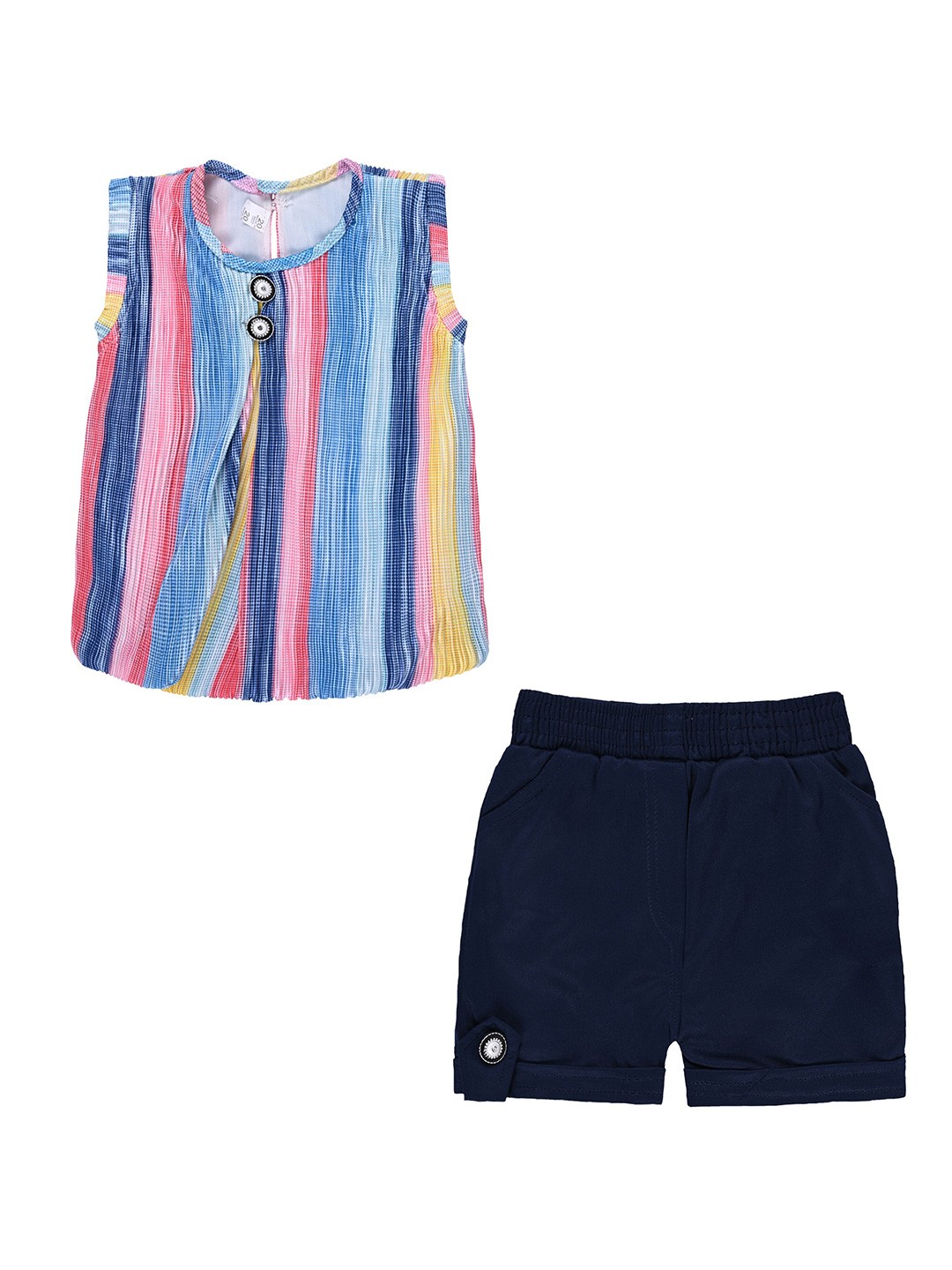 

Wish Karo Girls Striped Top with Shorts, Pink