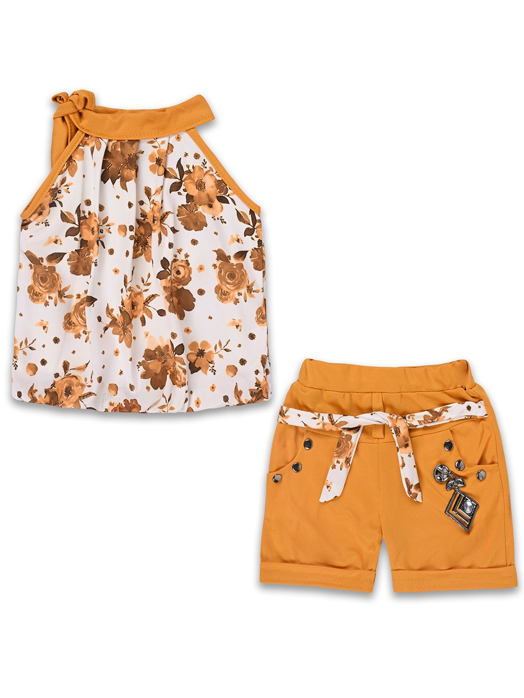 

Wish Karo Infant Girls Printed Top with Shorts, Mustard