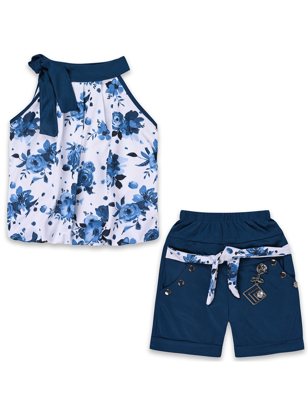 

Wish Karo Girls Printed Top With Shorts, Blue