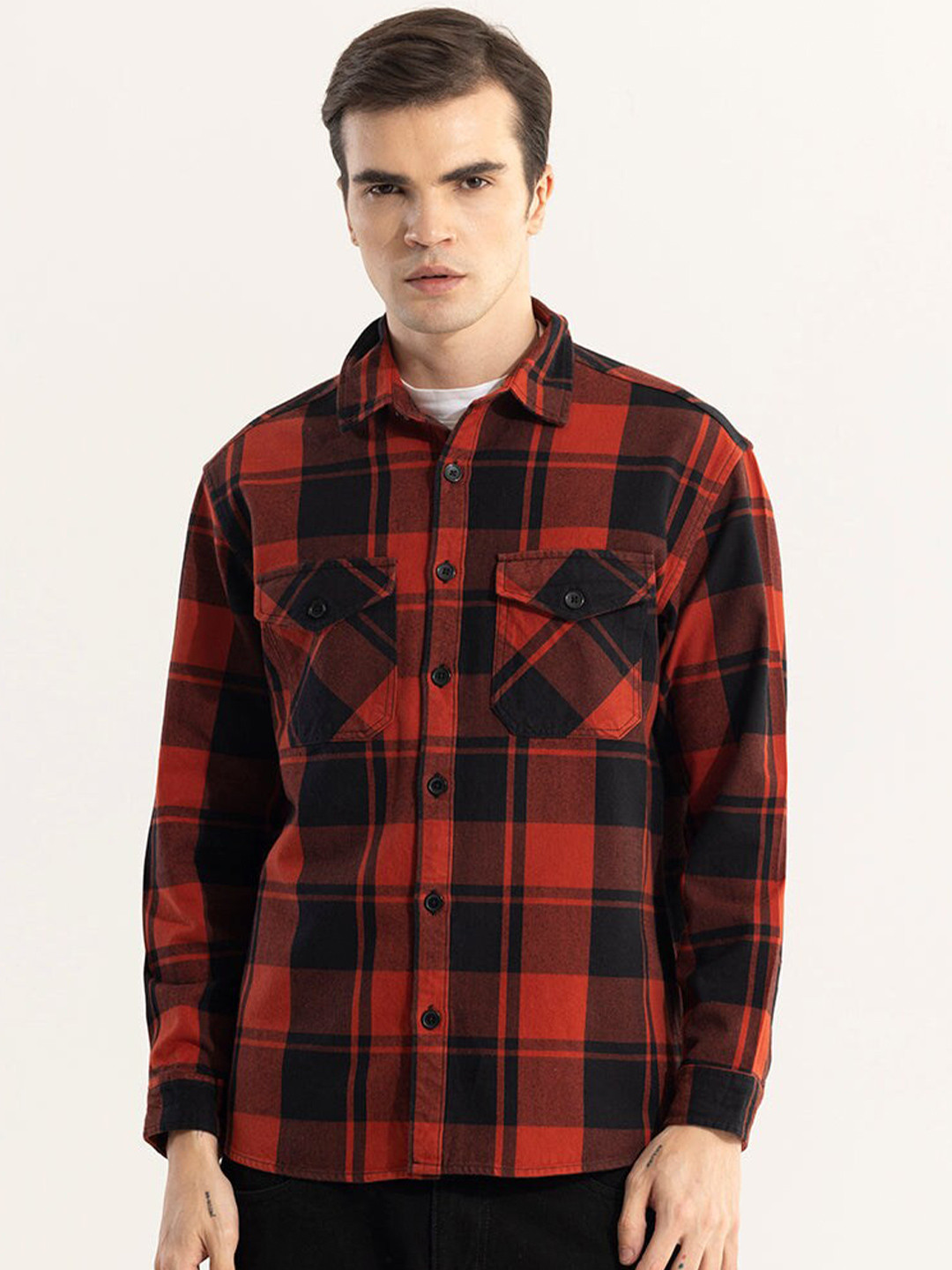 

Snitch Red Classic Slim Fit Tartan Checks Cotton Casual Shirt