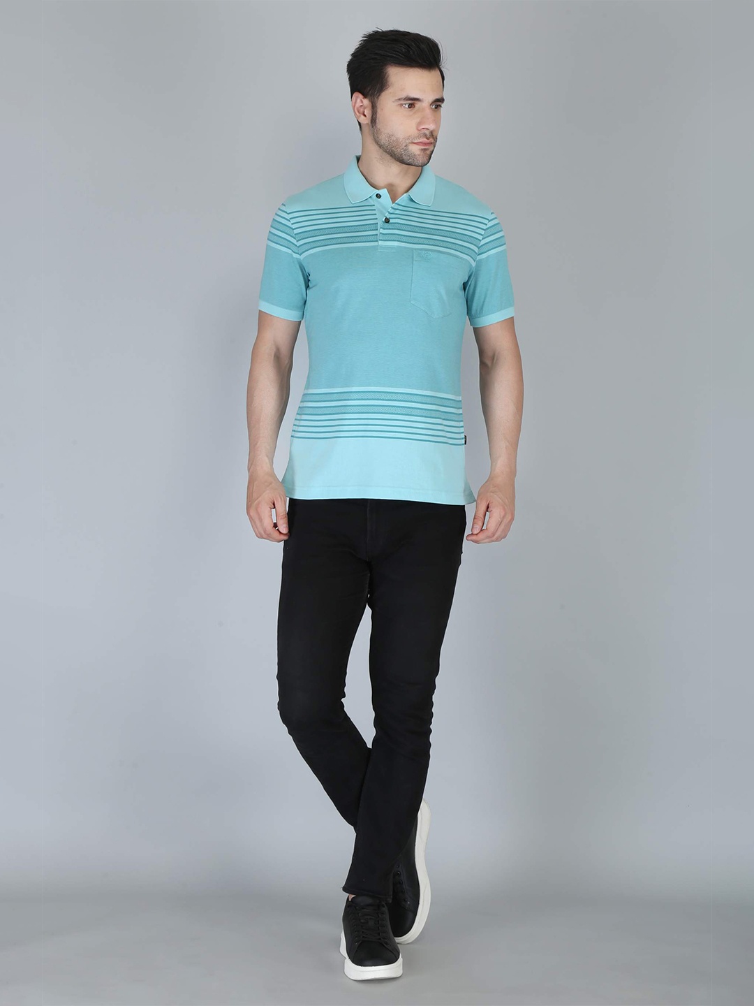 

CELSIUS Striped Polo Collar Short Sleeves Pockets Regular T-shirt, Blue