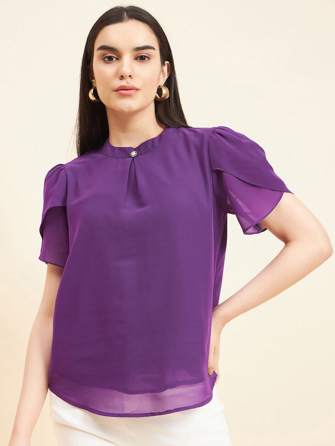 

Gipsy Puff Sleeves Georgette Top, Violet