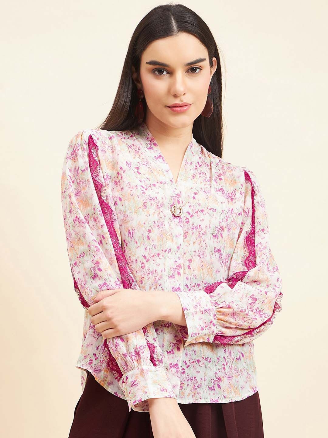 

Gipsy Floral Print Georgette Shirt Style Top, Pink