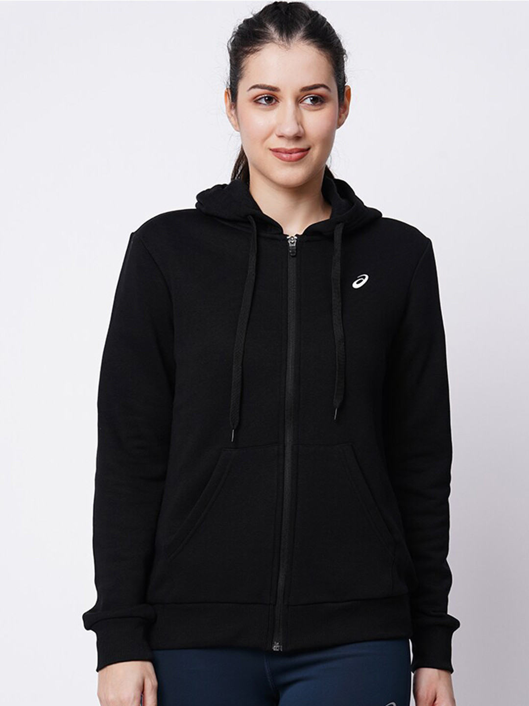 

ASICS One Point FZ Hooded Front Open Sweatshirt, Black