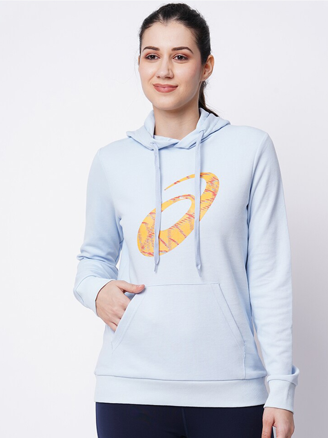 

ASICS Big Spiral Logo Printed Hooded Pullover Sweatshirt, Blue
