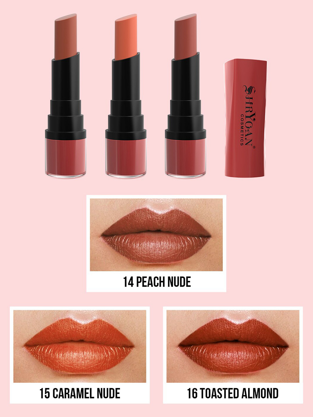 

SHRYOAN Cosmetics Set of 3 Long Lasting Velvet Matte Finish Lipstick, Nude