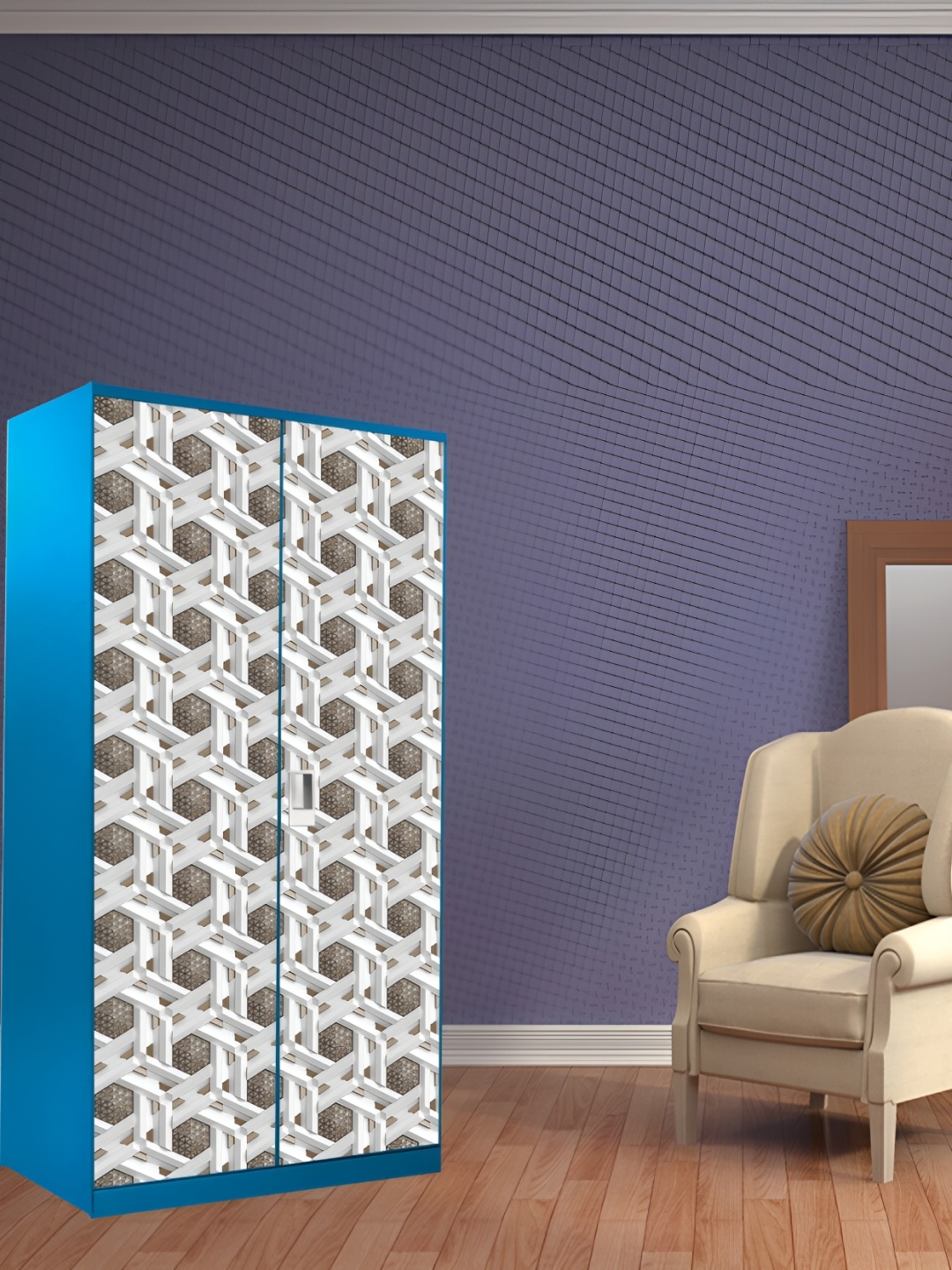 

WALLWEAR White & Brown Abstract Printed Wardrobe Sticker
