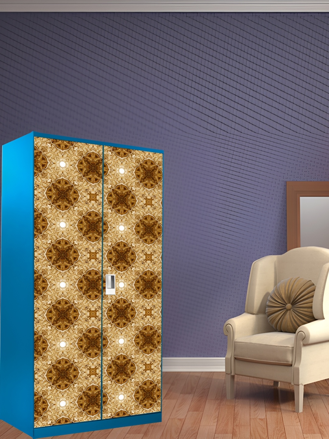 

WALLWEAR Brown & White Floral Printed Wardrobe Sticker