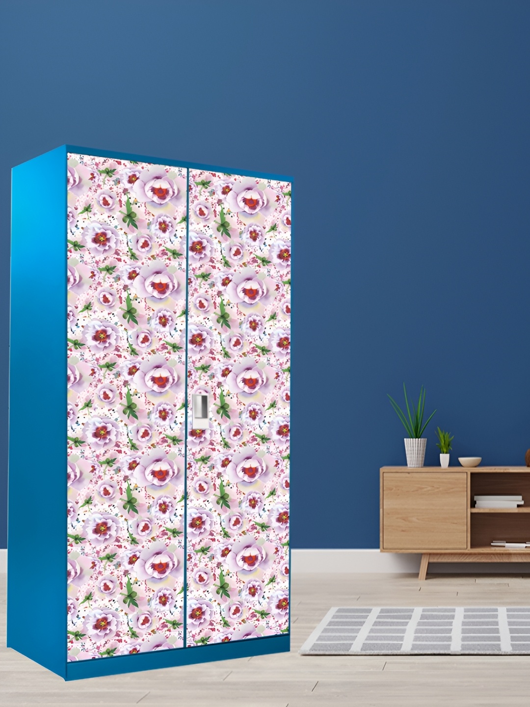 

WALLWEAR White & Pink Floral Printed Wardrobe Sticker