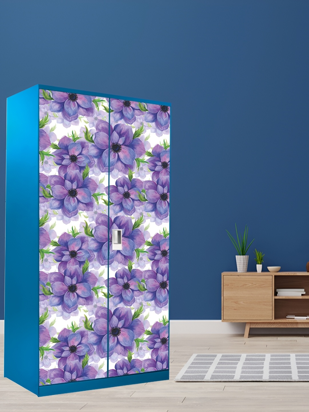 

WALLWEAR White & Purple Floral Printed Wardrobe Sticker