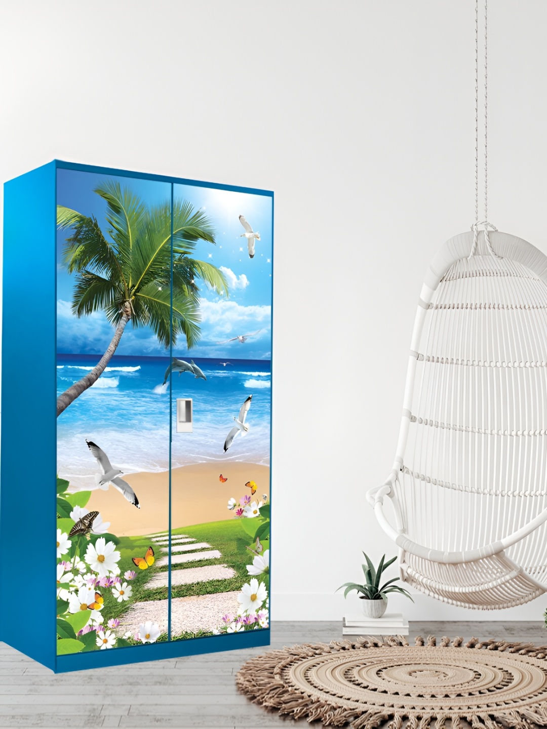 

WALLWEAR Blue & Green Floral and Botanical Printed Wardrobe Sticker